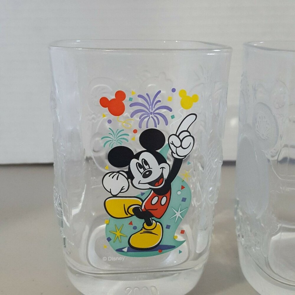 Disney Studio Glass Millennium 2000 Mickey Mouse McDonald's 4 Set Drinking Cup - Picture 2 of 12